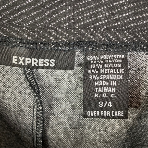 Express Chevron Pencil Skirt Women's 3/4 Black Metallic Silver Side Slit - Picture 2 of 6